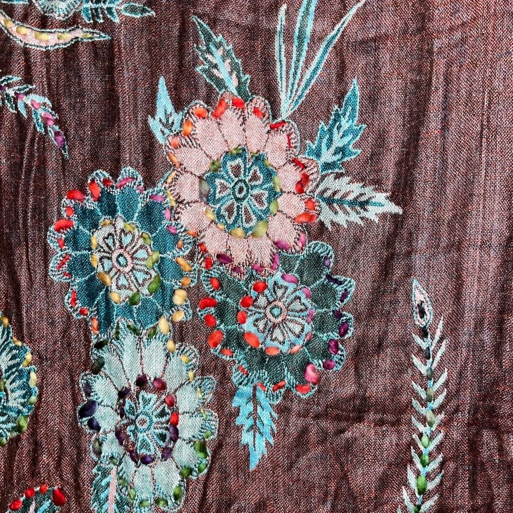 Raj Light Teal and Brown Floral Patterned Infinity Women's Scarf  Raj2